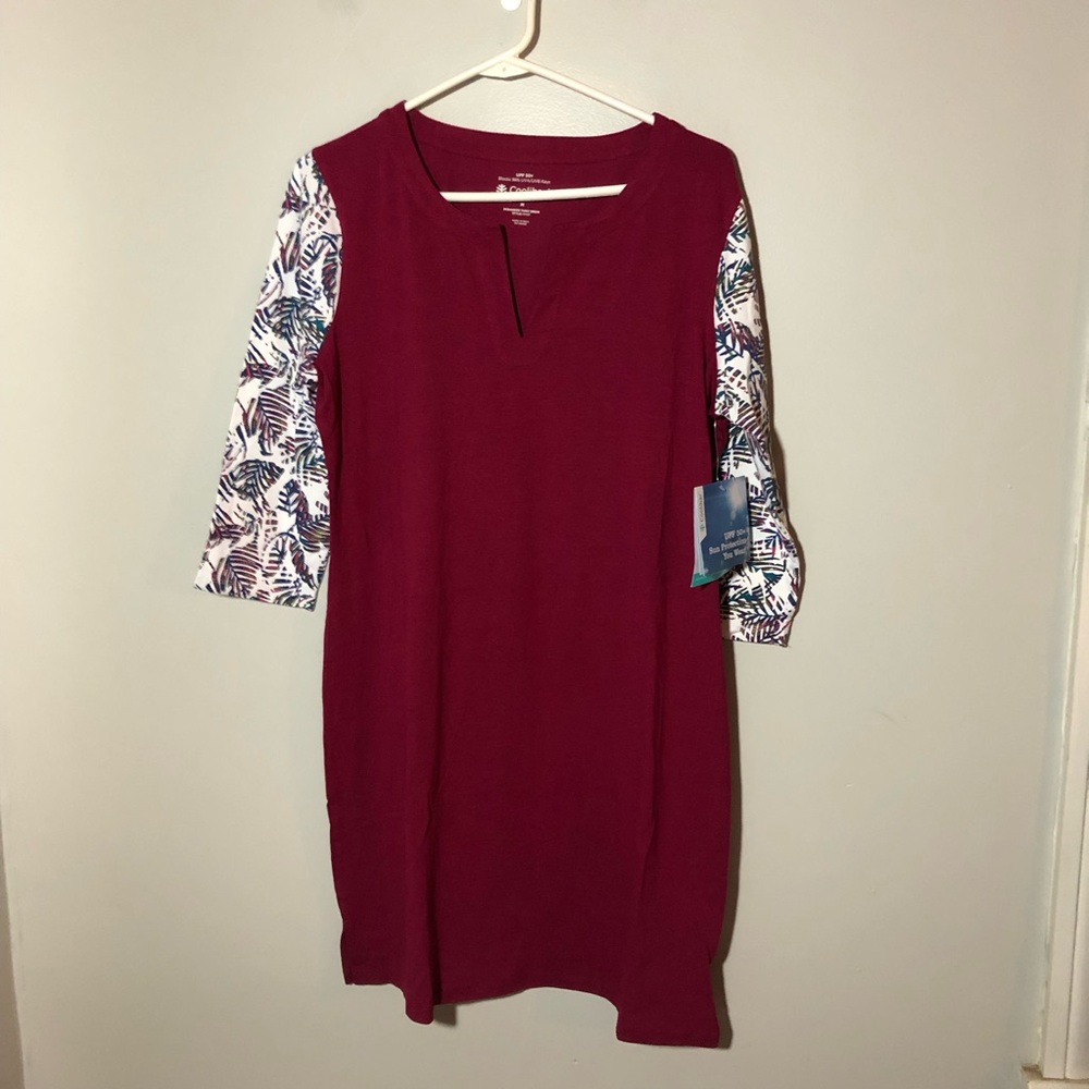 NWT coolibar cranberry red Oceanside tunic dress M sun protection upf 50+ 01401